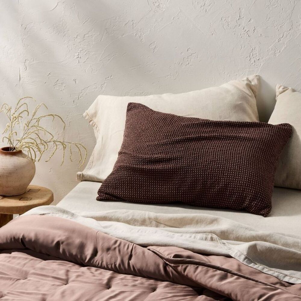 King Textured Waffle Pillow Sham Dark Fig - Casaluna